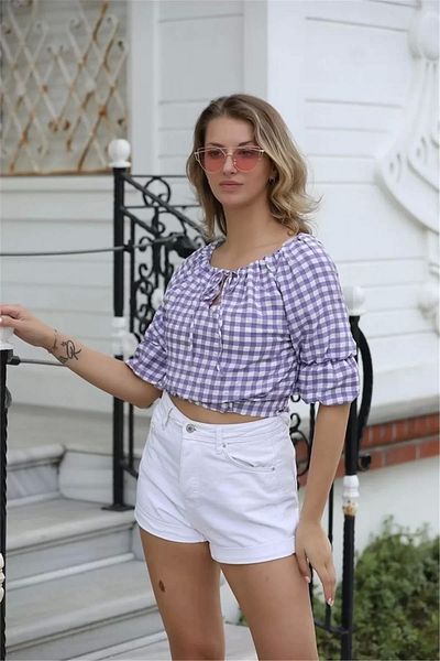 rapellin Lacing Detailed Crop Μπλούζα 1736 Μωβ
