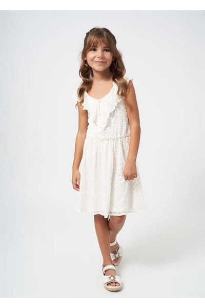 MAYORAL Floral Scalloped Girl's Dress - Cream