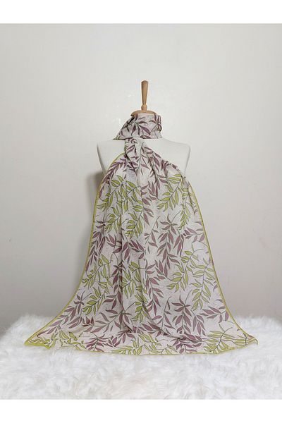 REMOMODA 180X70 cm Patterned Chiffon Shawl - Leaf Model