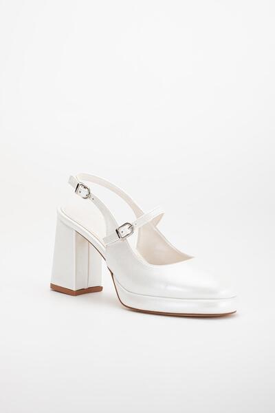 Dilimler Ayakkabı Women's Platform Heeled Shoes - Mother of Pearl Skin Round Toe