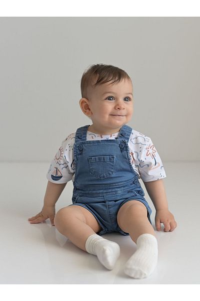 LC Waikiki Square Collar Strap Baby Boy Jean Salopet