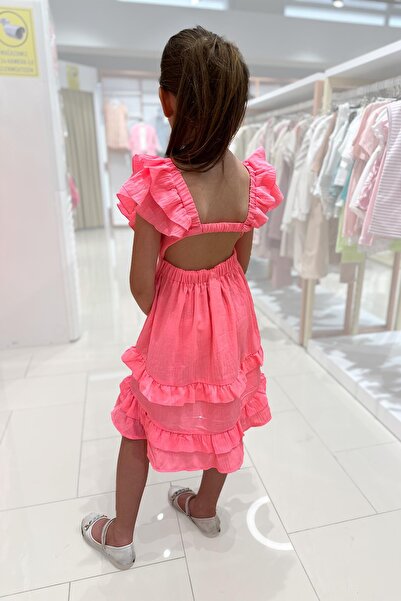 Çikoby Çikoby Fırfırlı Kız Elbise - Pembe Neon