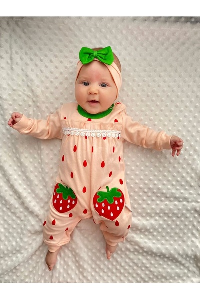 belle vista Strawberry Embroidered 100% Cotton Baby Girl Jumpsuit