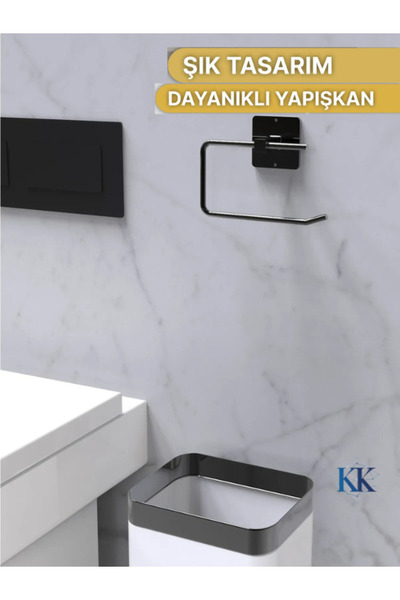 KENAN KAYA Kare Yapışkanlı Siyah Açık Tuvalet Kağıtlığı Wc Kağıtlık Tutucu