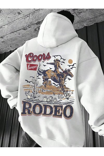 OVER HEAD Men's Cowboy Rodeo Printed 3 Thread Oversized Hoodie Sweatshirt
