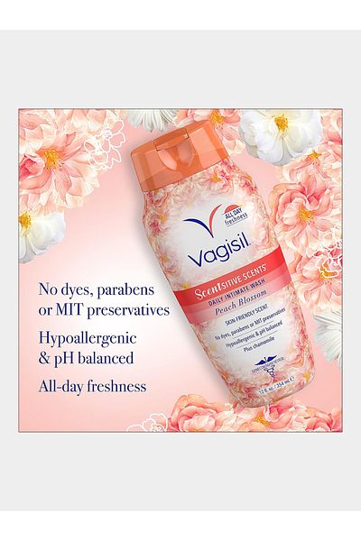 Vagisil Scentsitive Scents Daily Intimate Feminine Wash, Peach Blossom, 12 Fluid Ounce