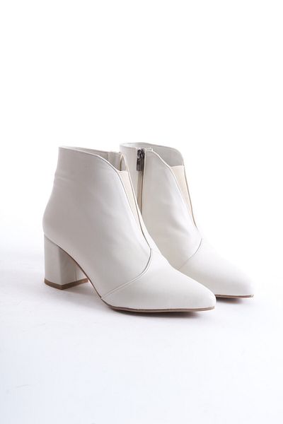 Modabuymus Γυναικείες μπότες Lavi Beige Matte Γνήσιο Δερμάτινο Χοντρό Τακούνι