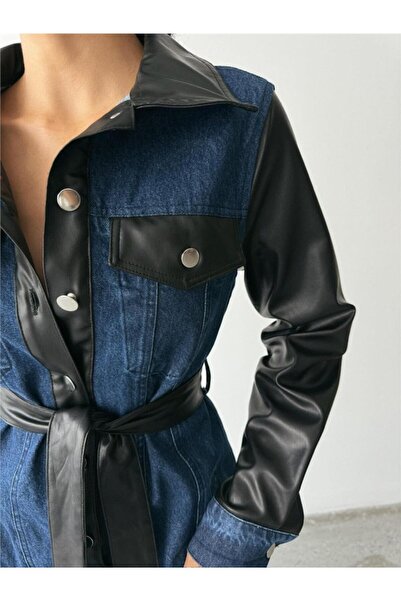 JANES KOT ELBİSE UZUN ÖNDEN DÜĞMELİ - Mavi