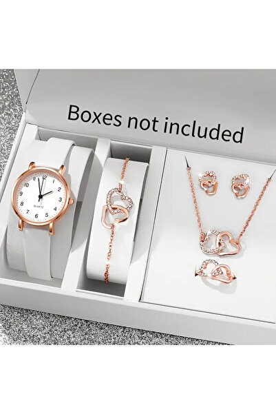worldwatch 6'lı Minimalist Kadın Saat ve Aksesuar Seti - Kalp Tasarım ve Rhin...