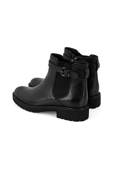 Desa Kadın Kemer Aksesuarlı Siyah Lastikli Deri Chelsea Bot