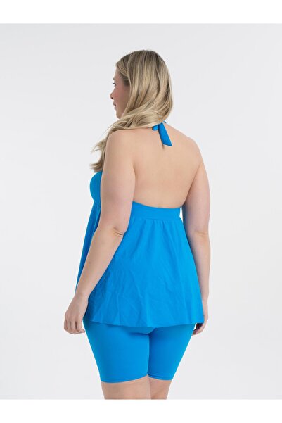 AQUAVİVA Aquaviva Women`S Plus Size Blue Mabel Tankini with Halterneck Leggings
