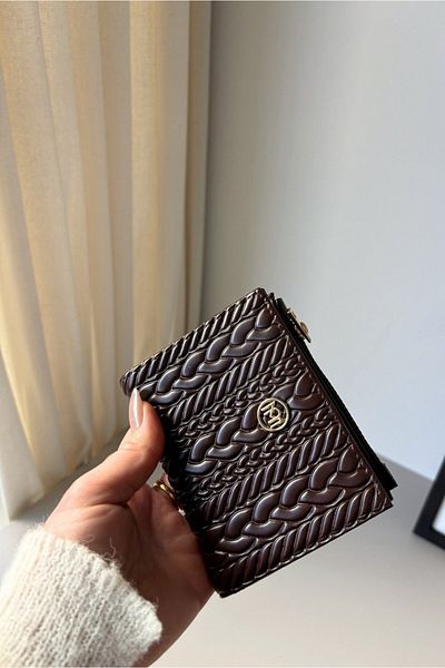Yuka Atelier Amy Embossed Knitted Detailed Medium Size Faux Leather Wallet