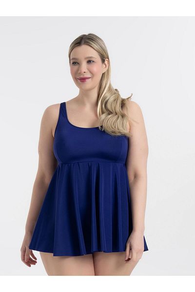 AQUAVİVA Aquaviva Women's Plus Size Navy Jessica Square Neck Slipt Tankini