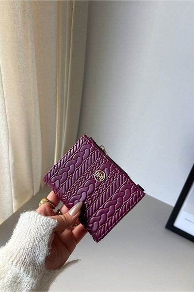 Yuka Atelier Amy Embossed Knitted Detailed Medium Size Faux Leather Wallet