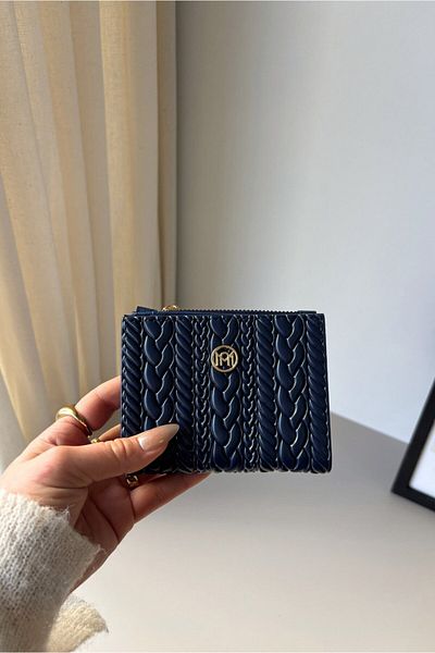 Yuka Atelier Amy Embossed Knitted Detailed Medium Size Faux Leather Wallet