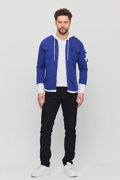 a02teks Cămașă slim fit pentru bărbați, cu glugă, cu detaliu