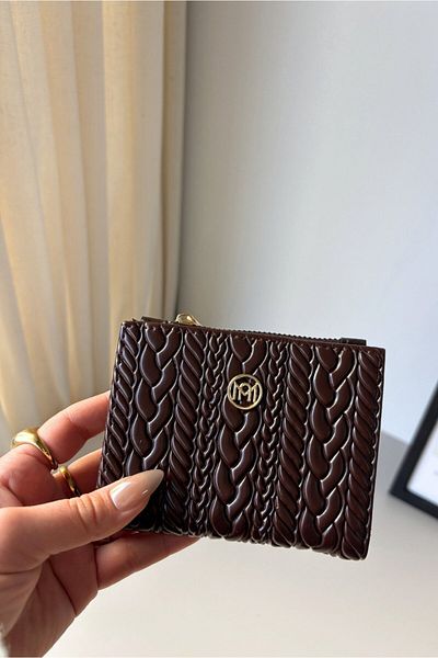 Yuka Atelier Amy Embossed Knitted Detailed Medium Size Faux Leather Wallet