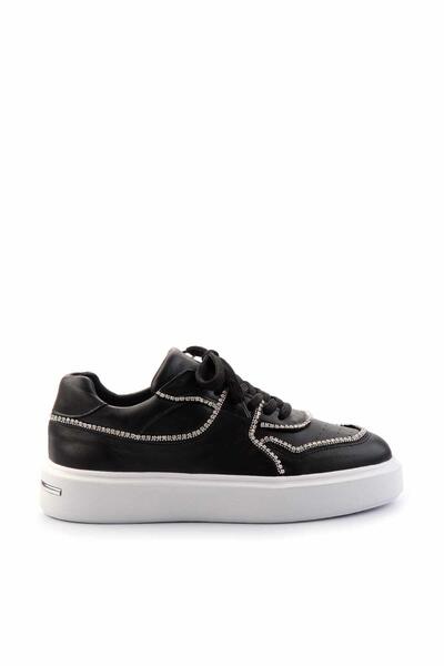 Bambi Siyah Hakiki Deri Kadın Sneaker K01480136703