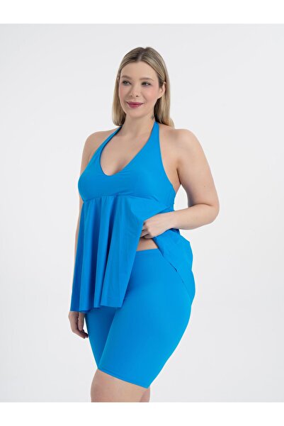 AQUAVİVA Aquaviva Women`S Plus Size Blue Mabel Tankini with Halterneck Leggings