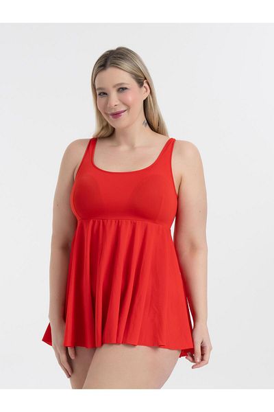 AQUAVİVA Aquaviva Women's Plus Size Red Jessica Square Neck Slipt Tankini