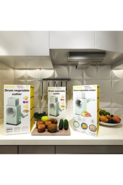 Denx Rotary Handheld Slicer and Grater with 3 Rounded Stainless Steel Blades