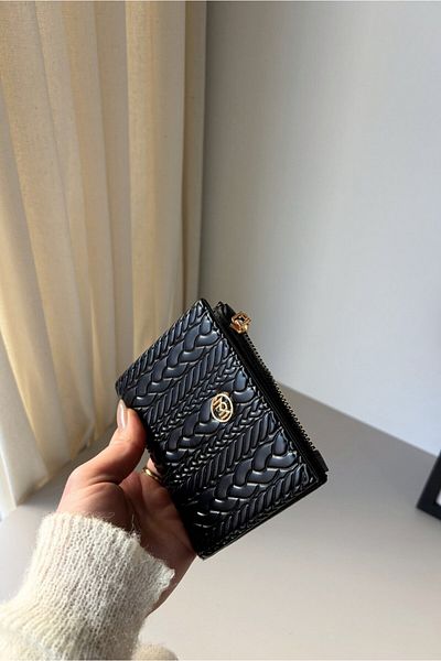 Yuka Atelier Amy Embossed Knitted Detailed Medium Size Faux Leather Wallet