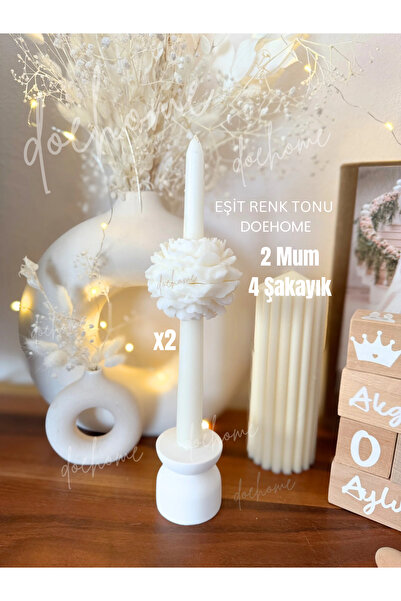 DoeHome 2 Adet Şakayıklı Şamdan Mum - Konsept Tasarım Ortası Çiçekli Şamdan M...