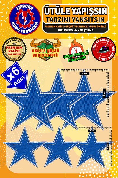 Embory Patch de armă adeziv - Patts Blue Star (6 bucăți) aplicat cu fier de călcat