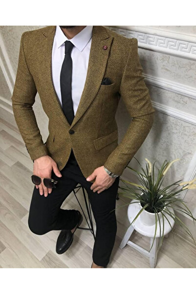 CXFASHİON Erkek Slim Fit Dokuma Ceket