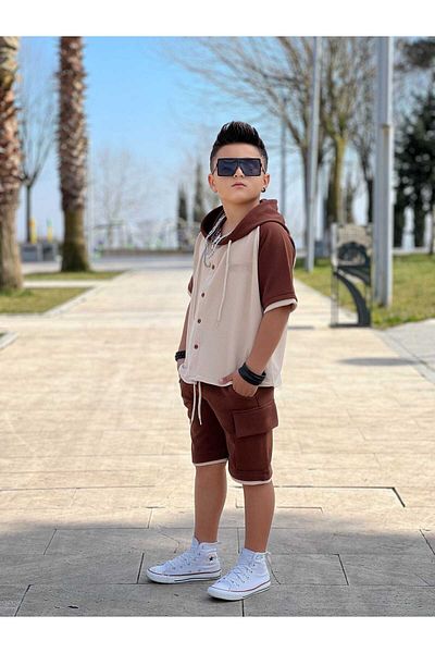 EFSACE Hooded Cargo Pocket Capri Boy Set