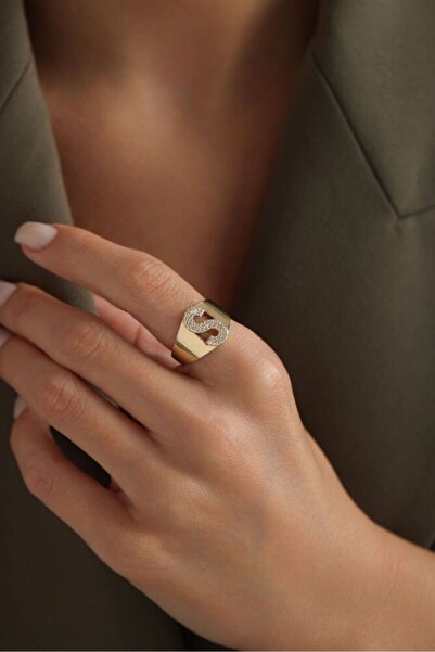 Sembol Gold Harf Yüzük 14 Ayar  -S-