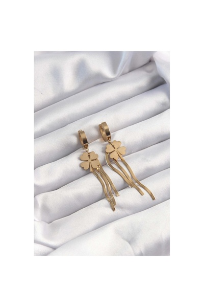 Skygo 316L Steel Gold-Colored Italian Chain Clover Hoop Earrings - Tj-Bkp9494