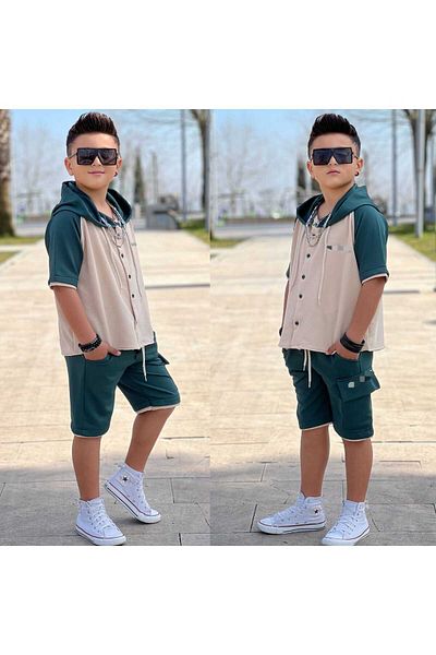 EFSACE Hooded Cargo Pocket Capri Boy Set