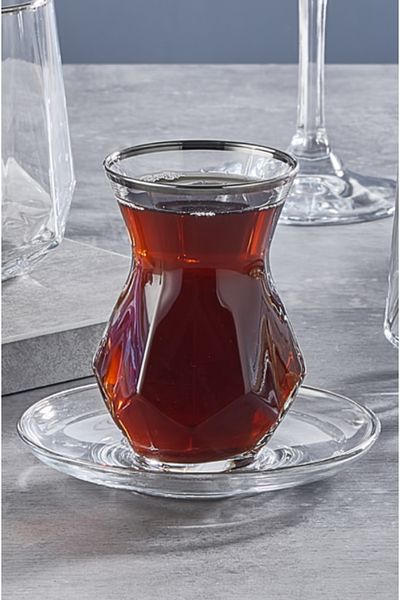 Şahika Kristal cama atılan imza 12 Piece Alya Platinum Tea Set