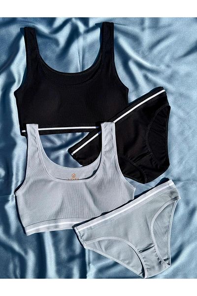 Elosia Set de 2 sutien și chiloți din țesătură Soleya 45E11 (negru și albastru deschis)
