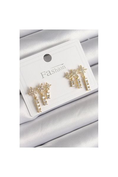 Skygo Brass Gold Color Zircon Stone 3-Piece Dangle Star Model Women's Earrings