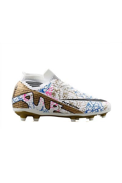 LALİGA Laliga Men's Wet/Soft Grass Floor Football Shoes Mrd-Krp-White-Gold-Pattern Colorful