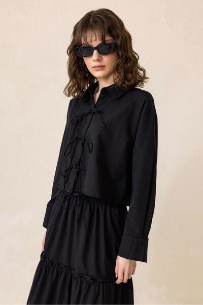 Olcay Csipke részletes pamut ing szoknya szett FEKETE 9315-TK