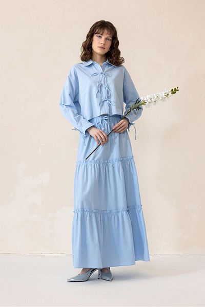 Olcay Costum de dantelă din bumbac albastru 9315-TK