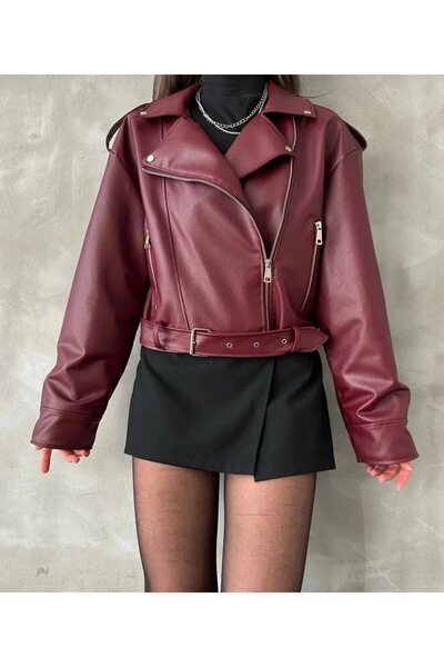 MEECY Δερμάτινο τζάκετ oversize ζωσμένο