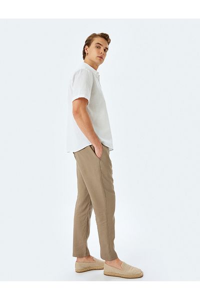 Koton New Season Lace-Up Linen Viscose Blended Summer Chino Trousers