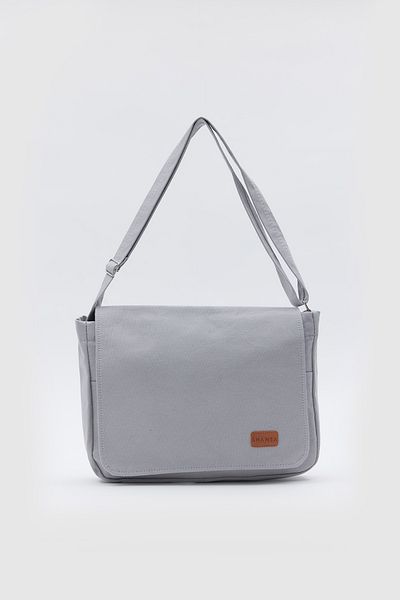 Shanta Γκρι D08 Flat Postman Model 3 θέσεων με φερμουάρ και λουράκι καθημερινή Unisex τσάντα ώμου