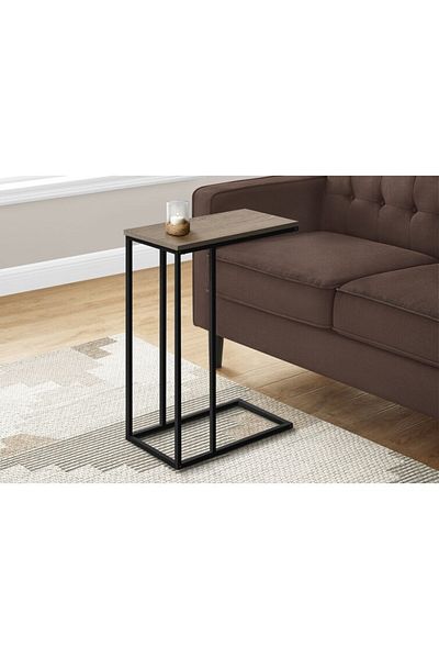 Generic Modern Coffee Table | C-Shaped Side Table with Wood Top and Black Metal Frame 60x30x40 cm