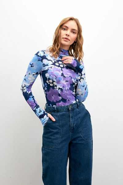 Yefrastore Body cu detaliu pentru degete cu model de flori violet indigo