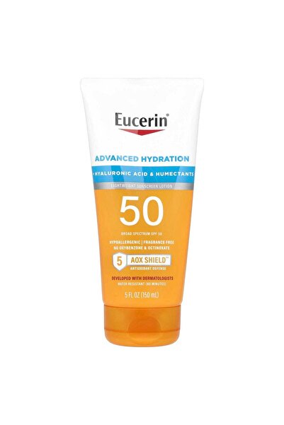 Eucerin واقي من الشمس SPF50 - حمض الهيالورونيك ومرطب، لوشن 150 مل