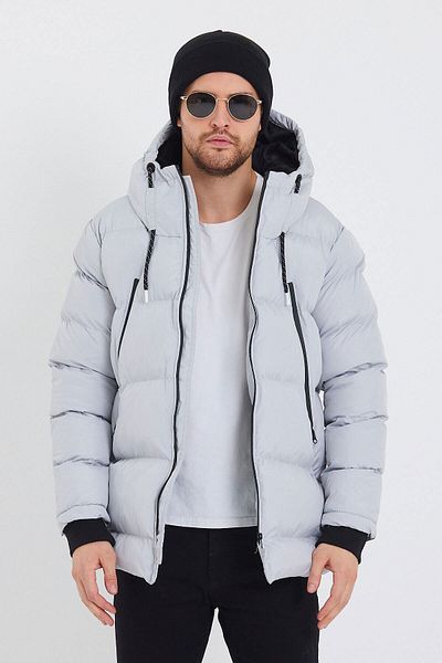 Rompasso Modonwear Αδιάβροχο και αντιανεμικό ανδρικό γκρι μακρύ πουπουλένιο παλτό & παλτό & παρκά