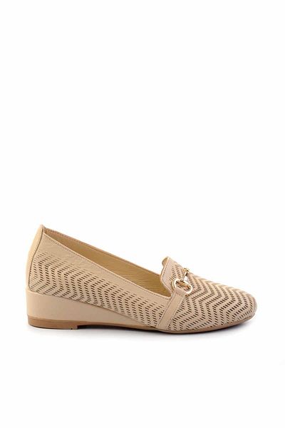 Bambi Beigefarbene Damenschuhe aus echtem Leder mit Keilabsatz K 01531200103
