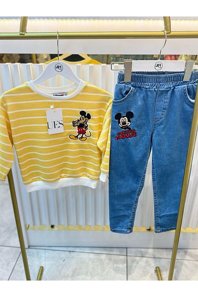 ŞAPKAKİDS Boy's Mickey Embroidered Bluz and Jeans Pants Suit