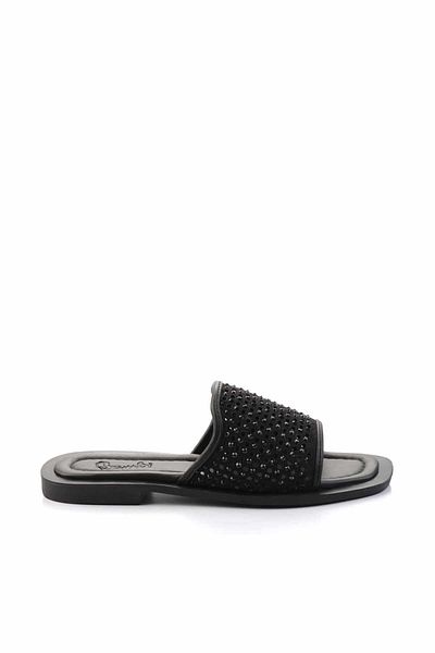 Bambi Women's Black Slippers with Stone Detail - K04826551509