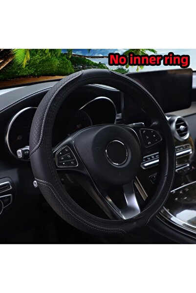Choice غطاء عجلة قيادة سيارة بدون حلقة داخلية من الجلد الصناعي الأسود الرمادي...